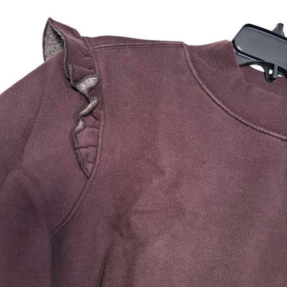 Goodthreads Women's Heritage Fleece Ruffle Shoulder Sweatshirt Dark Brown Medium - Picture 3 of 11